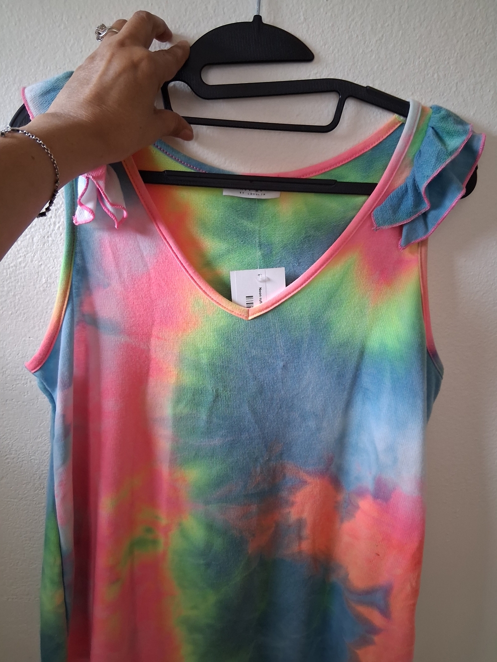 First Love Tie-Dye V-Neck Ruffle Strap Tank Top - Multi
